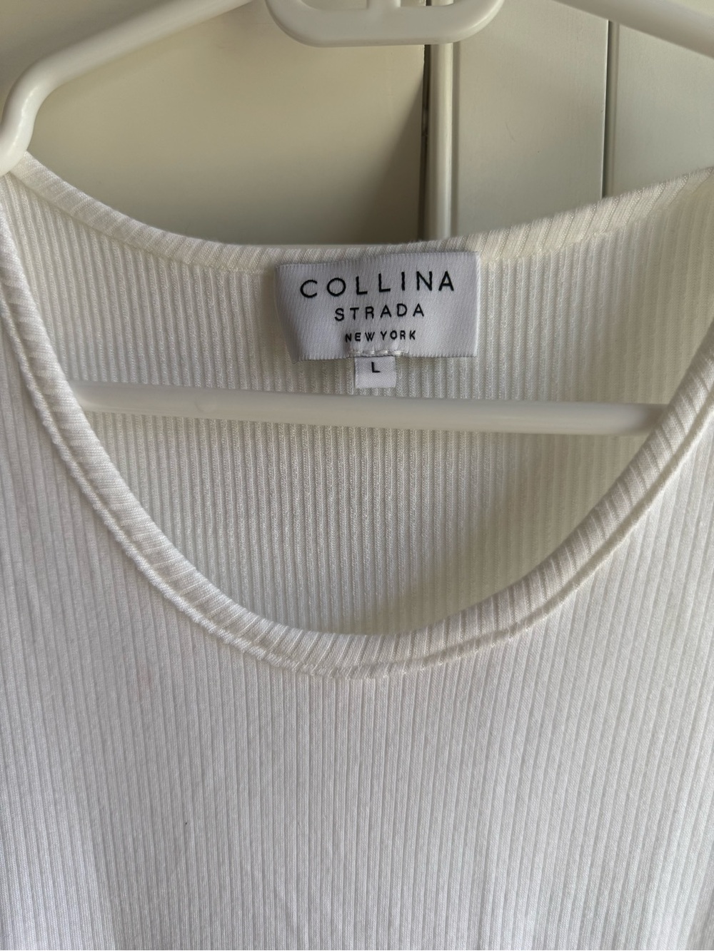 Collina Strada White Floral Rhinestone Rib Tank sz L - Picture 3 of 4